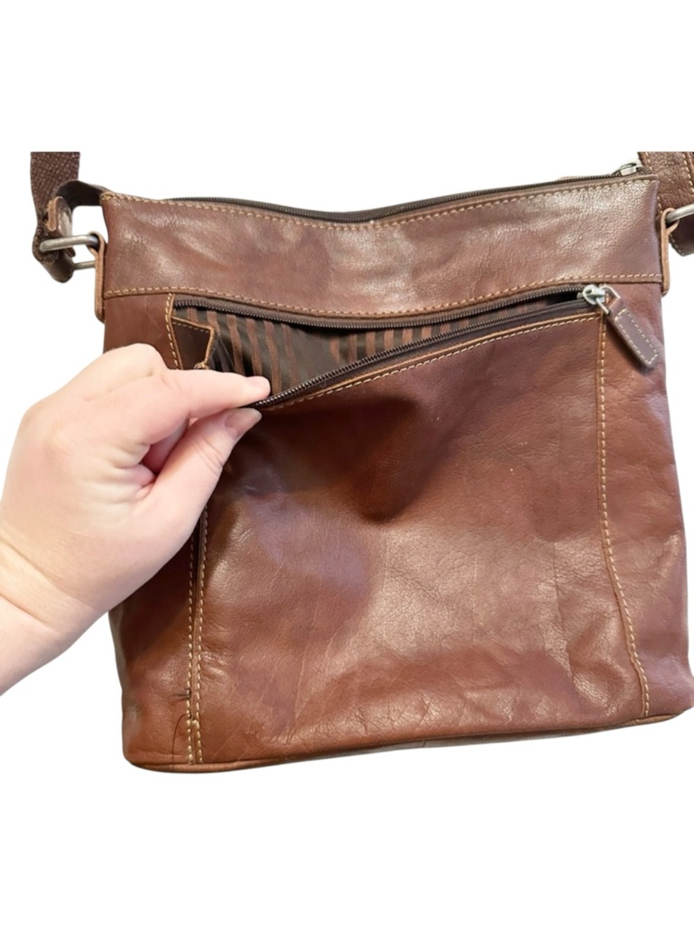 Jack Georges Brown Leather Crossbody Bag Minimalist Vintage Style - Picture 8 of 14